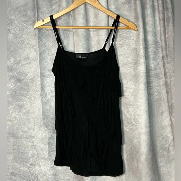 AB Studio Ruffle Layered Black Spaghetti Strap Tank - medium - Picture 5 of 10